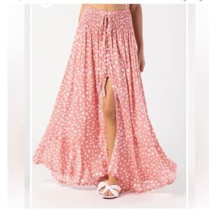 Tiare Hawaii Maxi Skirt‎ Womens OS Pink Button Polka Dot Flowy Coastal Barbie